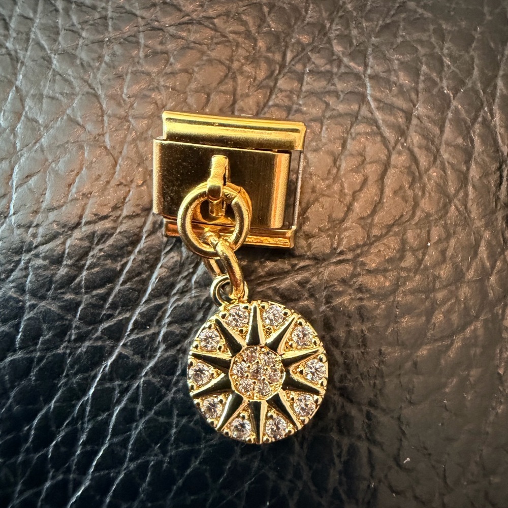 Compass Star Crystal Dangle Italian Charm Link Gold Tone